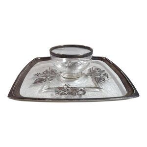 Vintage Georges Briard Glass Chip & Dip Set With Floral Design Signed Vintage